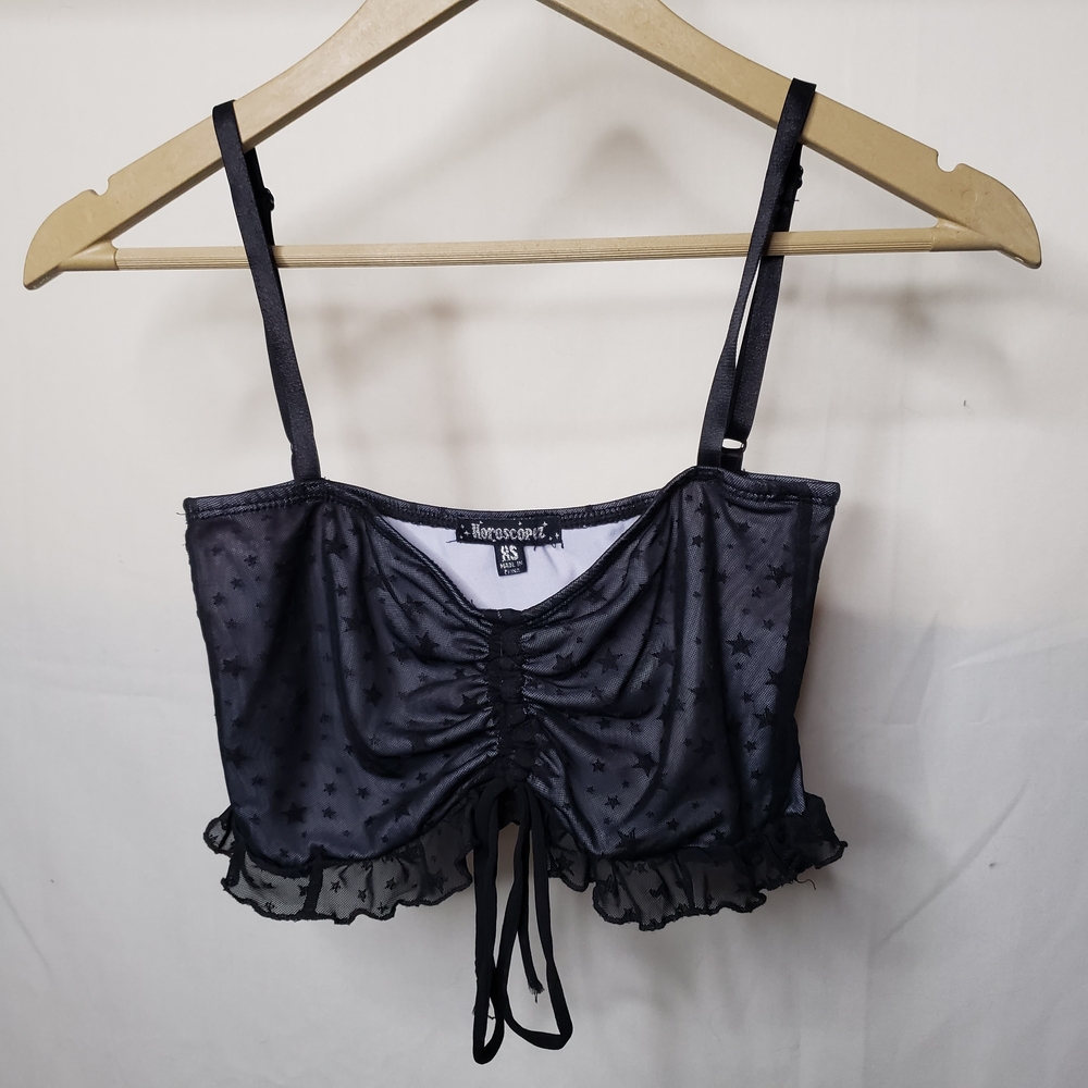 Black Star-Patterned Crop Top by Horoscopez Dolls Kill